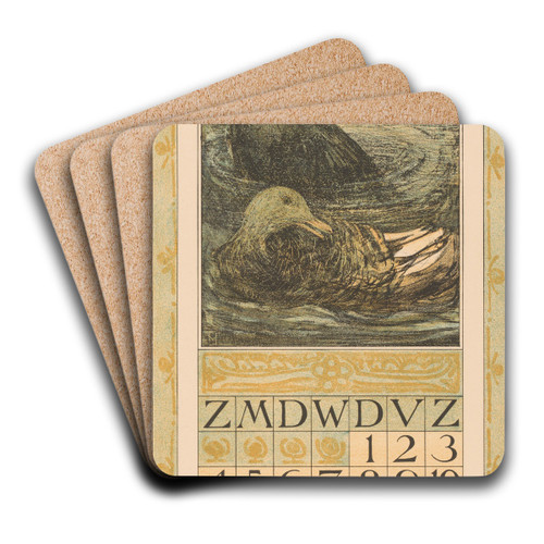 Kalenderblad april met twee zwemmende eenden by Theo van Hoytema Art Drink Coaster set