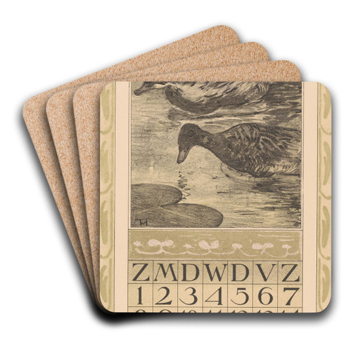 Kalenderblad augustus met drie zwemmende eenden by Theo van Hoytema Art Drink Coaster set