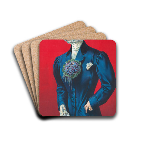 Woman in blue hat and coat with flower corsage on lapel by Sackett & Wilhelms Co. Drink Coasters - set of 4
