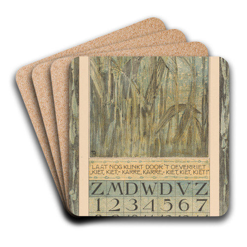 Kalenderblad september met vogel in het riet by Theo van Hoytema Art Drink Coaster set