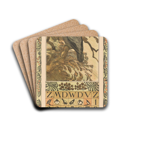 Kalenderblad oktober met bonte kraai by Theo van Hoytema Drink Coasters - set of 4 Kalenderblad oktober met bonte kraai by Theo van Hoytema Drink Coasters - set of 4