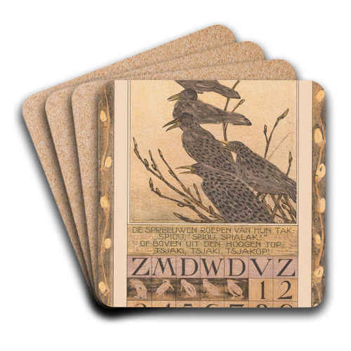 Kalenderblad februari met spreeuwen by Theo van Hoytema Art Drink Coaster set