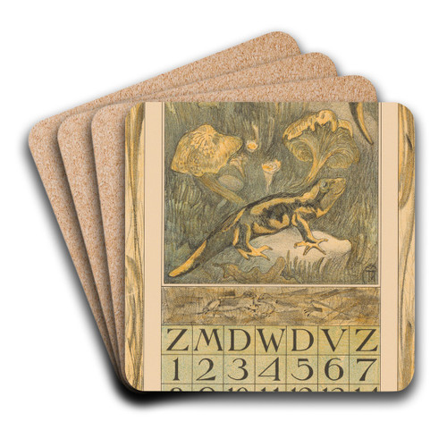 Kalenderblad oktober met salamanders by Theo van Hoytema Art Drink Coaster set