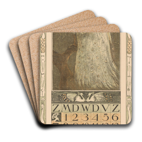 Kalenderblad augustus met witte pauw by Theo van Hoytema Art Drink Coaster set