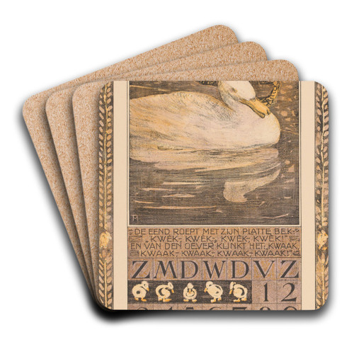 Kalenderblad maart met eenden by Theo van Hoytema Art Drink Coaster set