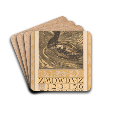 Kalenderblad maart met een zwarte en een witte eend by Theo van Hoytema Drink Coasters - set of 4