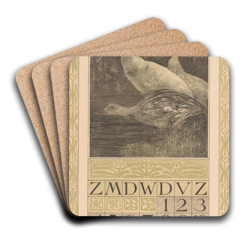 Kalenderblad juli met drie eenden aan de waterkant by Theo van Hoytema Art Drink Coaster set