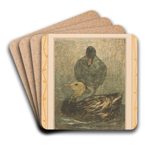 Kalenderblad februari met staande en zwemmende eend by Theo van Hoytema Art Drink Coaster set