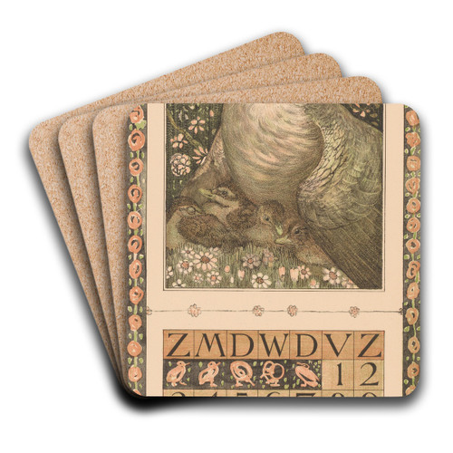 Kalenderblad juni met eend met jongen by Theo van Hoytema Art Drink Coaster set