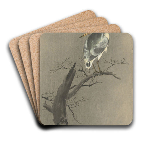 Kwak on branch by Ohara Koson Art Drink Coaster set