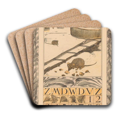 Kalenderblad december met muizen in de sneeuw by Theo van Hoytema Art Drink Coaster set