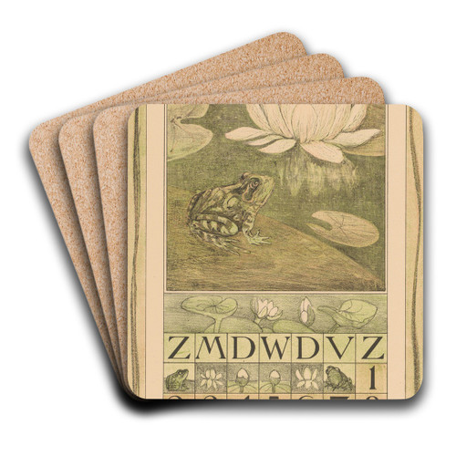 Kalenderblad juli met kikker en waterlelies by Theo van Hoytema Art Drink Coaster set