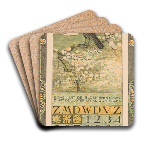 Kalenderblad mei met merel by Theo van Hoytema Art Drink Coaster set Kalenderblad mei met merel by Theo van Hoytema Art Drink Coaster set