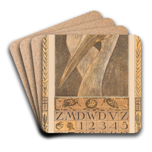 Kalenderblad september met twee vogels by Theo van Hoytema Art Drink Coaster set