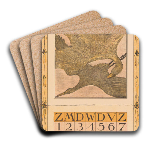 Kalenderblad oktober met drie vogels by Theo van Hoytema Art Drink Coaster set