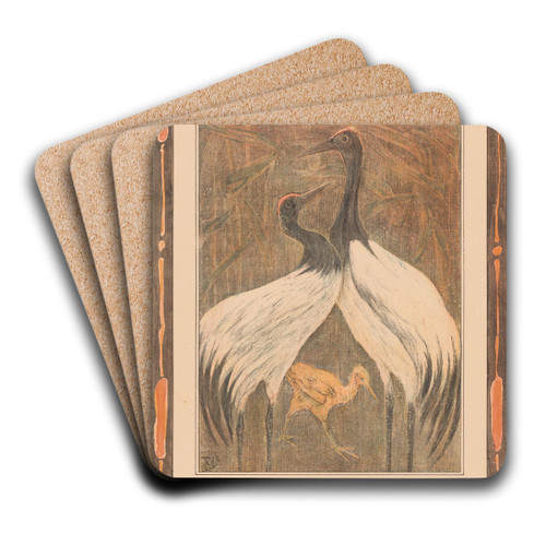Kalenderblad juni met twee vogels en een kuiken by Theo van Hoytema Art Drink Coaster set