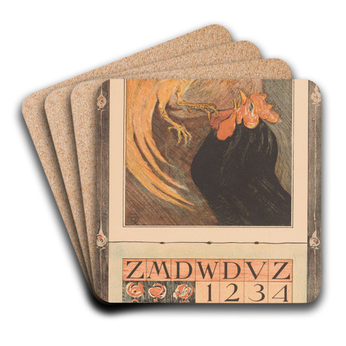 Kalenderblad maart met twee hanen by Theo van Hoytema Art Drink Coaster set