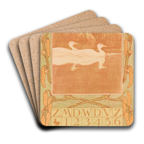 Kalenderblad februari met eenden by Theo van Hoytema Art Drink Coaster set