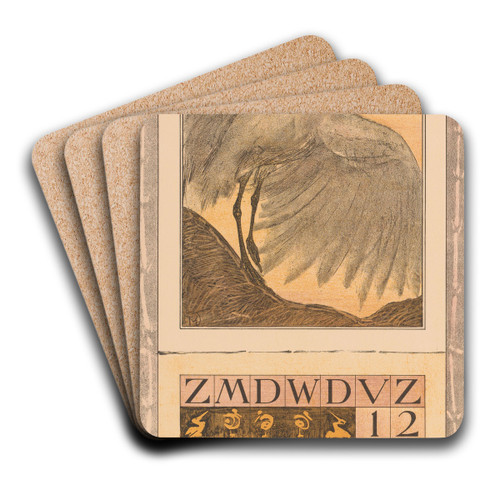 Kalenderblad september met zilverreiger by Theo van Hoytema Art Drink Coaster set