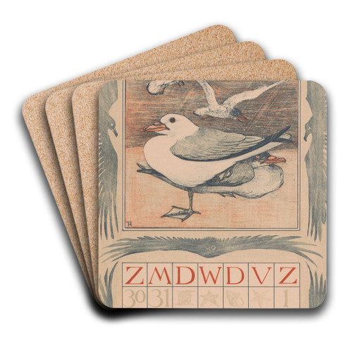 Kalenderblad maart met meeuwen by Theo van Hoytema Art Drink Coaster set