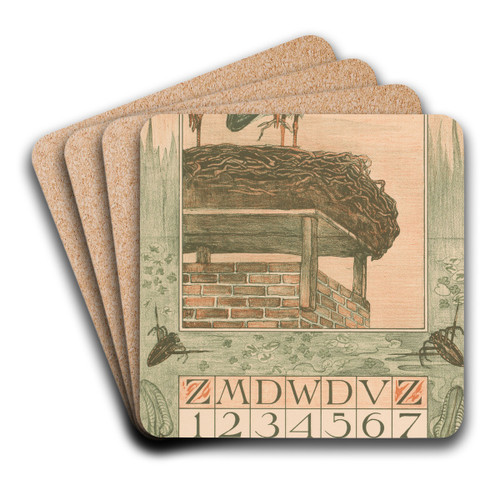 Kalenderblad maart met ooievaars by Theo van Hoytema Art Drink Coaster set Kalenderblad maart met ooievaars by Theo van Hoytema Art Drink Coaster set