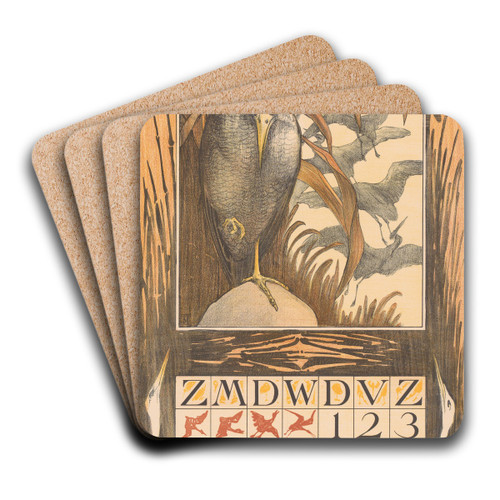 Kalenderblad oktober met vogel op een poot by Theo van Hoytema Art Drink Coaster set