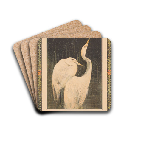 Kalenderblad april met zilverreigers by Theo van Hoytema Drink Coasters - set of 4 Kalenderblad april met zilverreigers by Theo van Hoytema Drink Coasters - set of 4