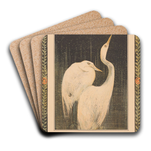 Kalenderblad april met zilverreigers by Theo van Hoytema Art Drink Coaster set Kalenderblad april met zilverreigers by Theo van Hoytema Art Drink Coaster set
