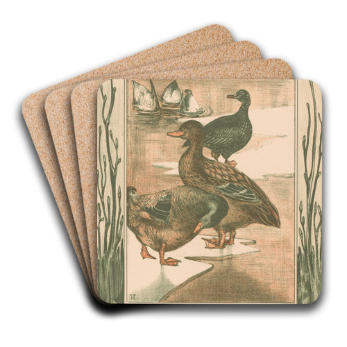 Kalenderblad februari met eenden by Theo van Hoytema Art Drink Coaster set