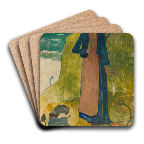 Breton girl spinning by Paul Gauguin Art Drink Coaster set Breton girl spinning by Paul Gauguin Art Drink Coaster set