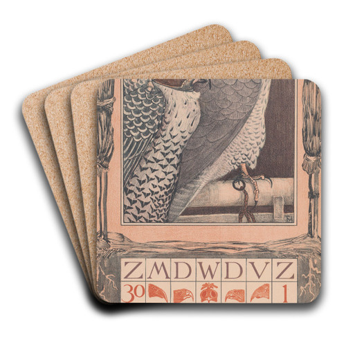 Kalenderblad november met twee valken by Theo van Hoytema Art Drink Coaster set