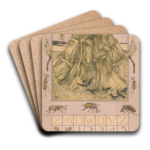 Kalenderblad juli met korenschoven by Theo van Hoytema Art Drink Coaster set