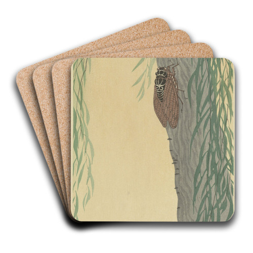 Cicada on tree by Ohara Koson Art Drink Coaster set