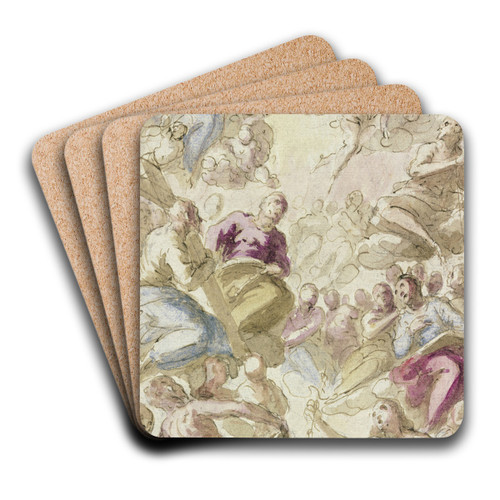 Christ and Mary in heaven surrounded by many saints by Ventura Salimbeni Art Drink Coaster set