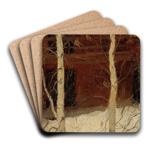 Titmice in Birch Trees by Pekka Halonen Art Drink Coaster set
