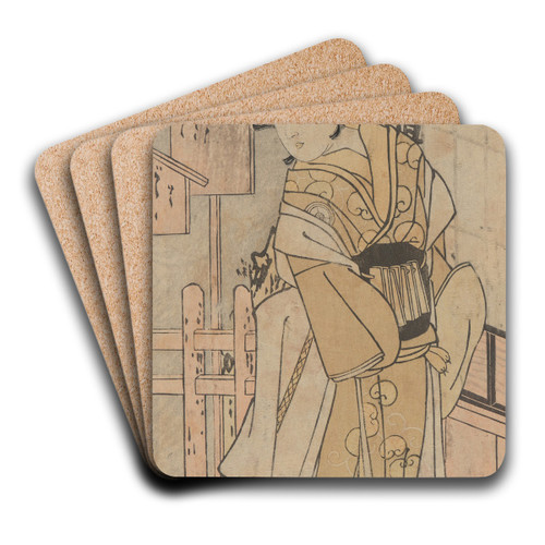 Actor as a Woman with a String of Letters at Her Belt by Katsukawa Shun'ei Art Drink Coaster set