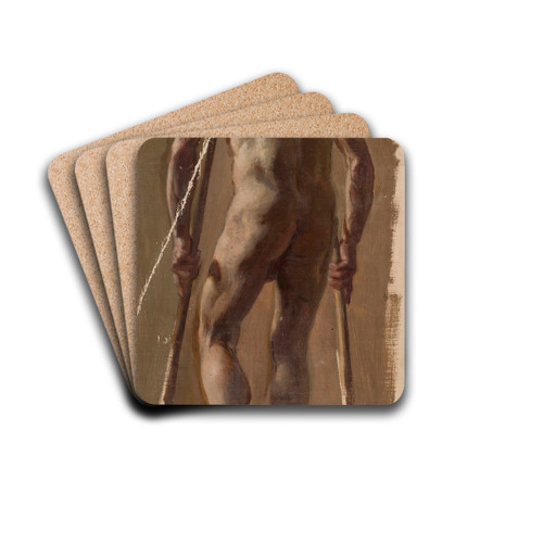 Nude of an old man leaning on crutches, back view by Kazimierz Alchimowicz Drink Coasters - set of 4