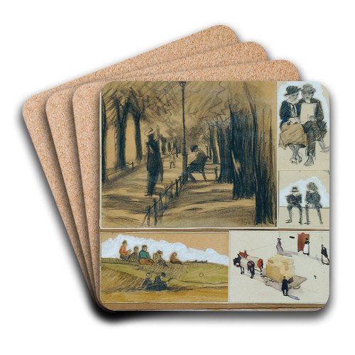 Studien aus dem Park (7 Skizzen) by Josef Wawra Art Drink Coaster set