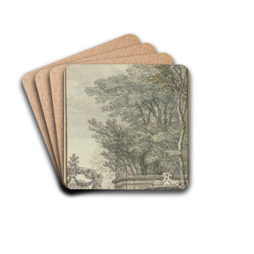 Panneau, Parkansicht mit Wasserwerken und knstlichem Felsen 2 by Isaac de Moucheron Drink Coasters - set of 4