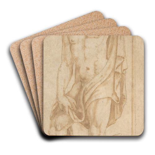 Neptune Holding a Trident and Standing on a Dolphin by Giulio Romano Art Drink Coaster set
