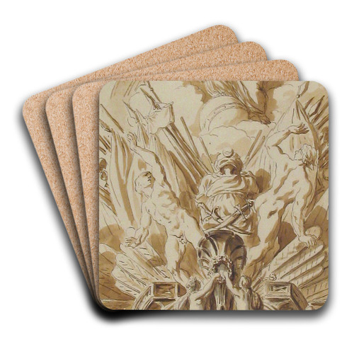 Sketches of Figures and Dolphins by Pierre Lelu Art Drink Coaster set