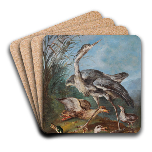 A heron and ducks near a pond by Angelo Maria Crivelli Art Drink Coaster set