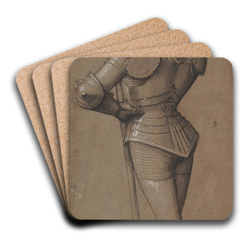 Knight in Armor, Holding a Halberd by Swabian School Art Drink Coaster set