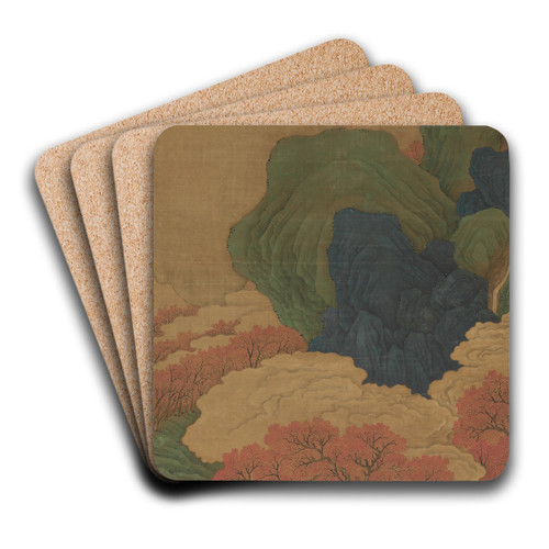White Clouds and Red Trees by Li Jian Art Drink Coaster set