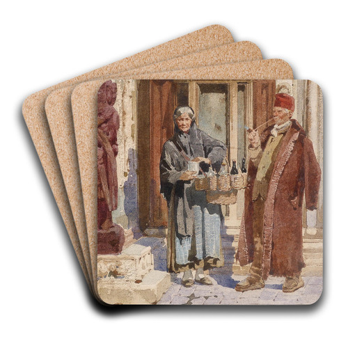 Weinverkuferin vor dem Dogenpalast by Alberto Prosdocimi Art Drink Coaster set Weinverkuferin vor dem Dogenpalast by Alberto Prosdocimi Art Drink Coaster set