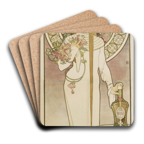 La Trappistine by Alphonse Mucha Art Drink Coaster set La Trappistine by Alphonse Mucha Art Drink Coaster set