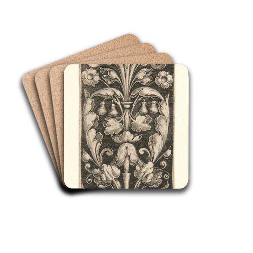 Ornamental Foliage with Two Masks and TwoDolphins by Heinrich Aldegrever Drink Coasters - set of 4