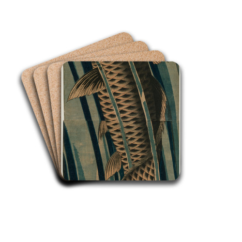 Carp Ascending a Waterfall by Keisai Eisen Drink Coasters - set of 4