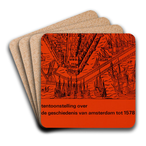affiche voor tentoonstelling Amsterdam die kleine stad by Jolijn van de Wouw Art Drink Coaster set