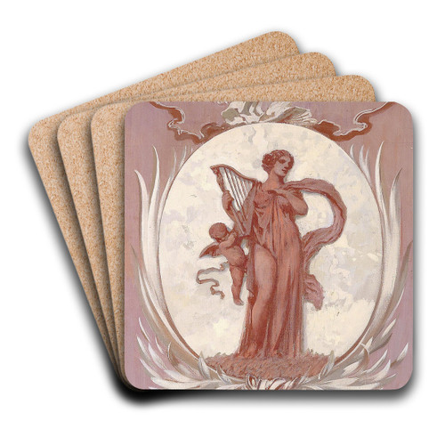 Lautenspielerin in Kartusche und Putti by Sebastian Lucius Art Drink Coaster set Lautenspielerin in Kartusche und Putti by Sebastian Lucius Art Drink Coaster set